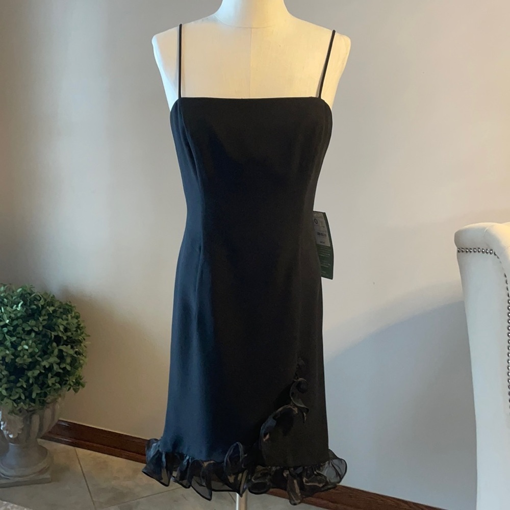 JS BOUTIQUE Formal / cocktail / spaghetti-straps,ruffle, black dress! Size 10